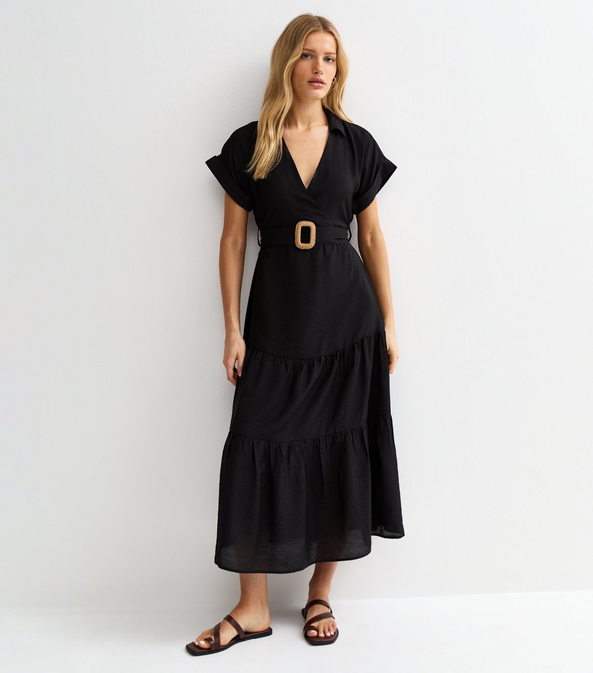 New Look Women's Black Tiered Belted Midi Dress New Look - 3