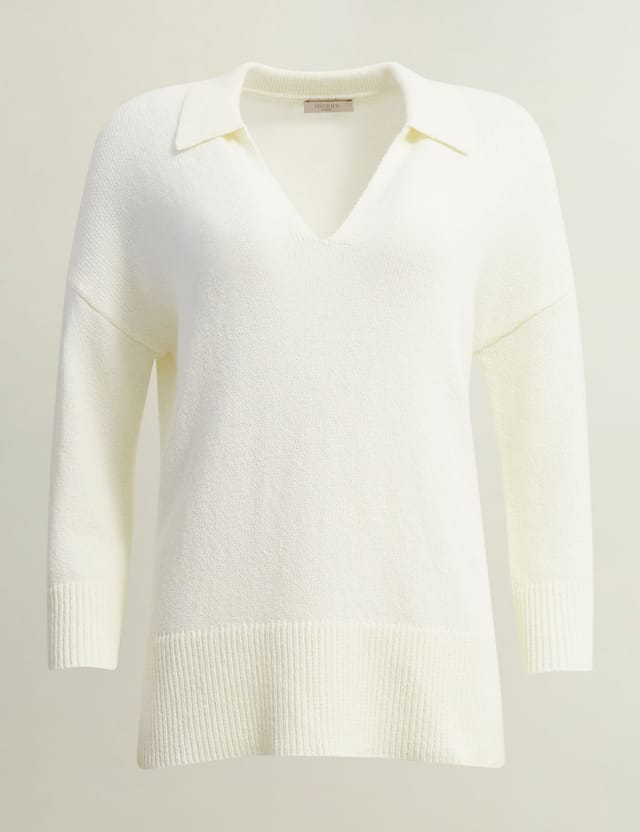 Hobbs London Hobbs London Women's Madelyn Collared V-Neck Jumper in Off-White - 2