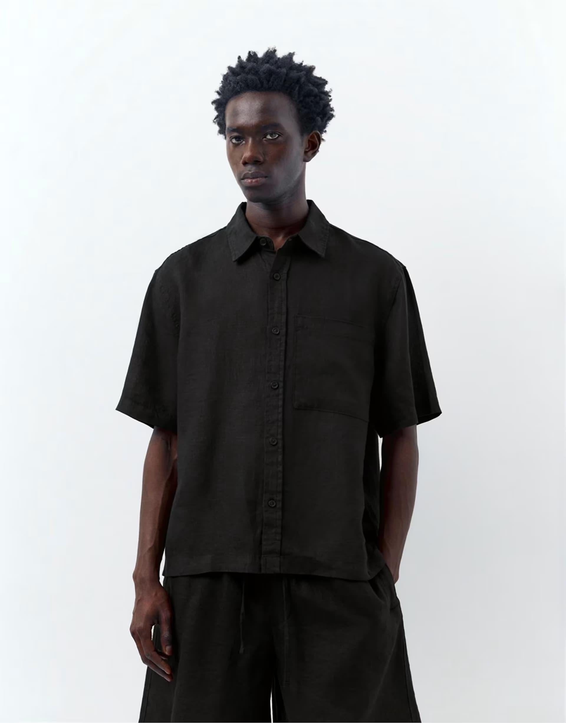 ASOS ASOS Black Linen Short Sleeve Shirt