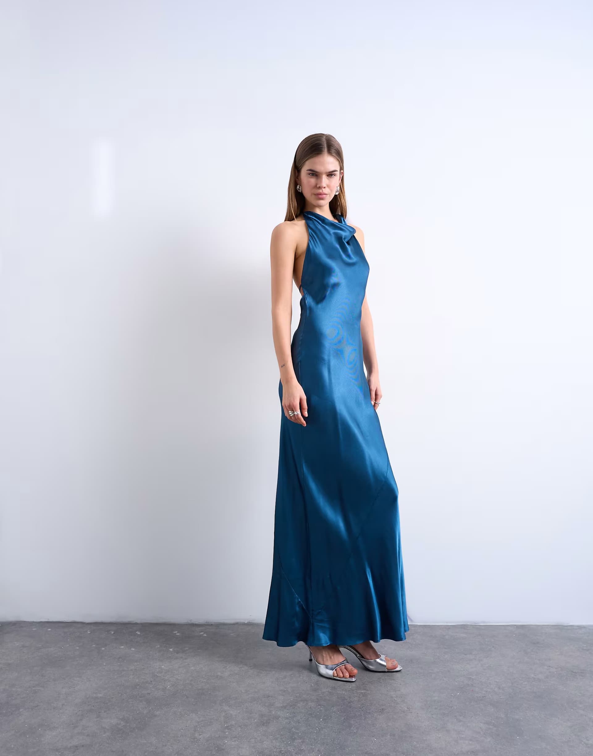 ASOS Topshop high neck cowl maxi dress in petrol