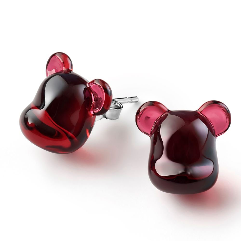 baccarat baccarat Women's BearBrick Stud Earrings, Silver & Red Crystal, Pair 2814124 - 1