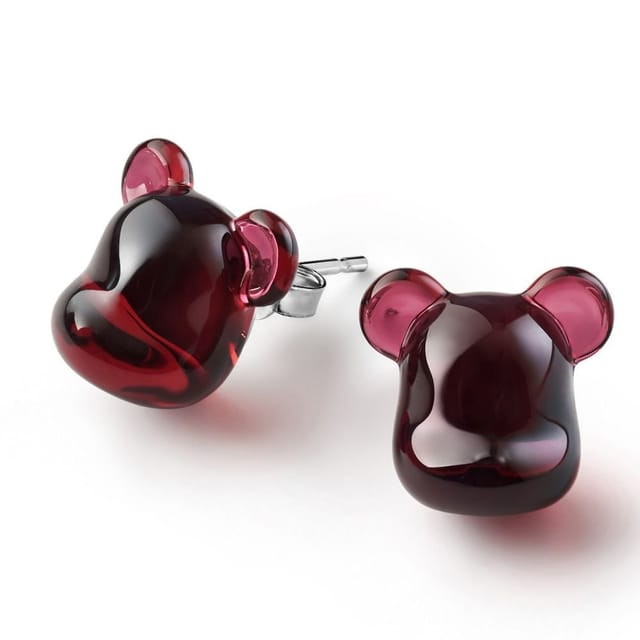 baccarat baccarat Women's BearBrick Stud Earrings, Silver & Red Crystal, Pair 2814124 - 2