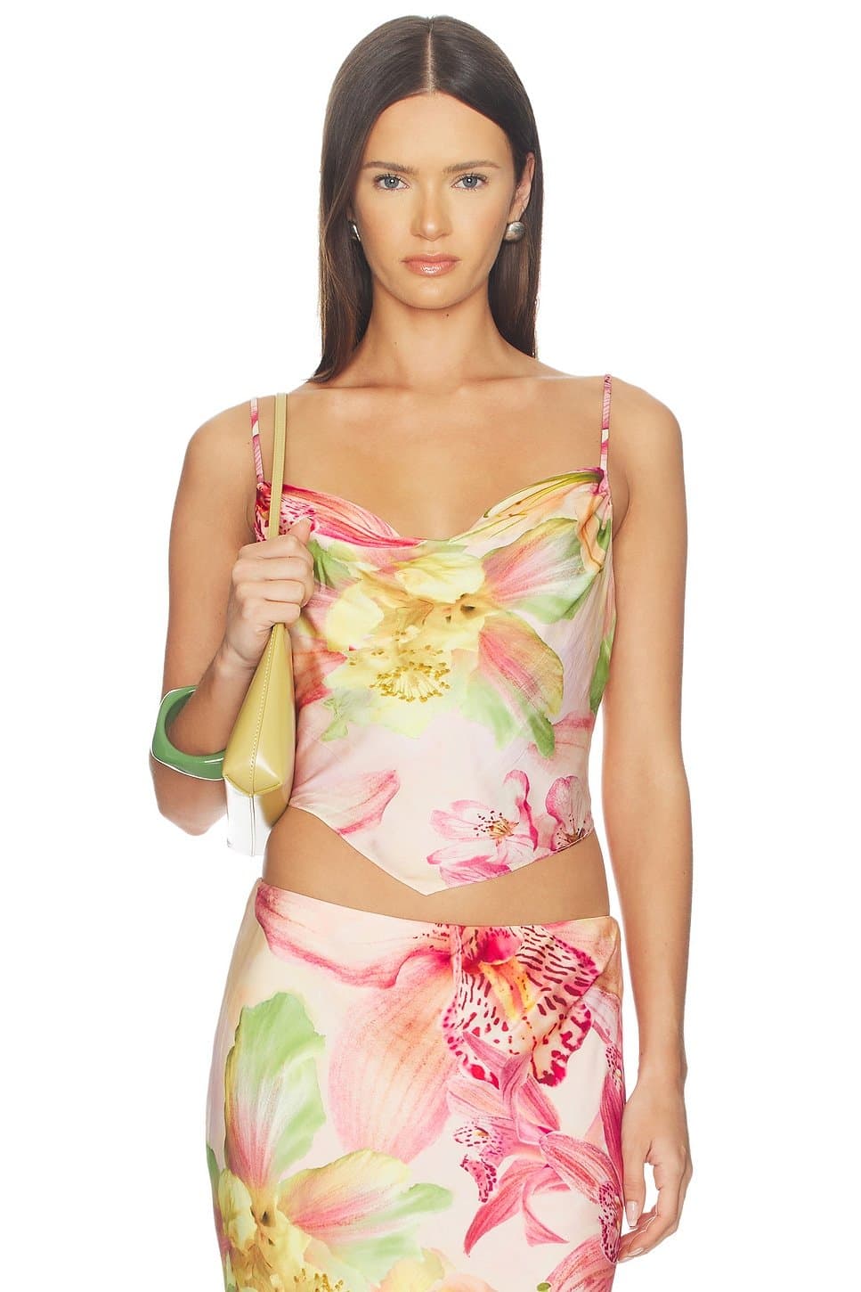 revolve Revolve Floral Cowl Neck Crop Top and Skirt Set
