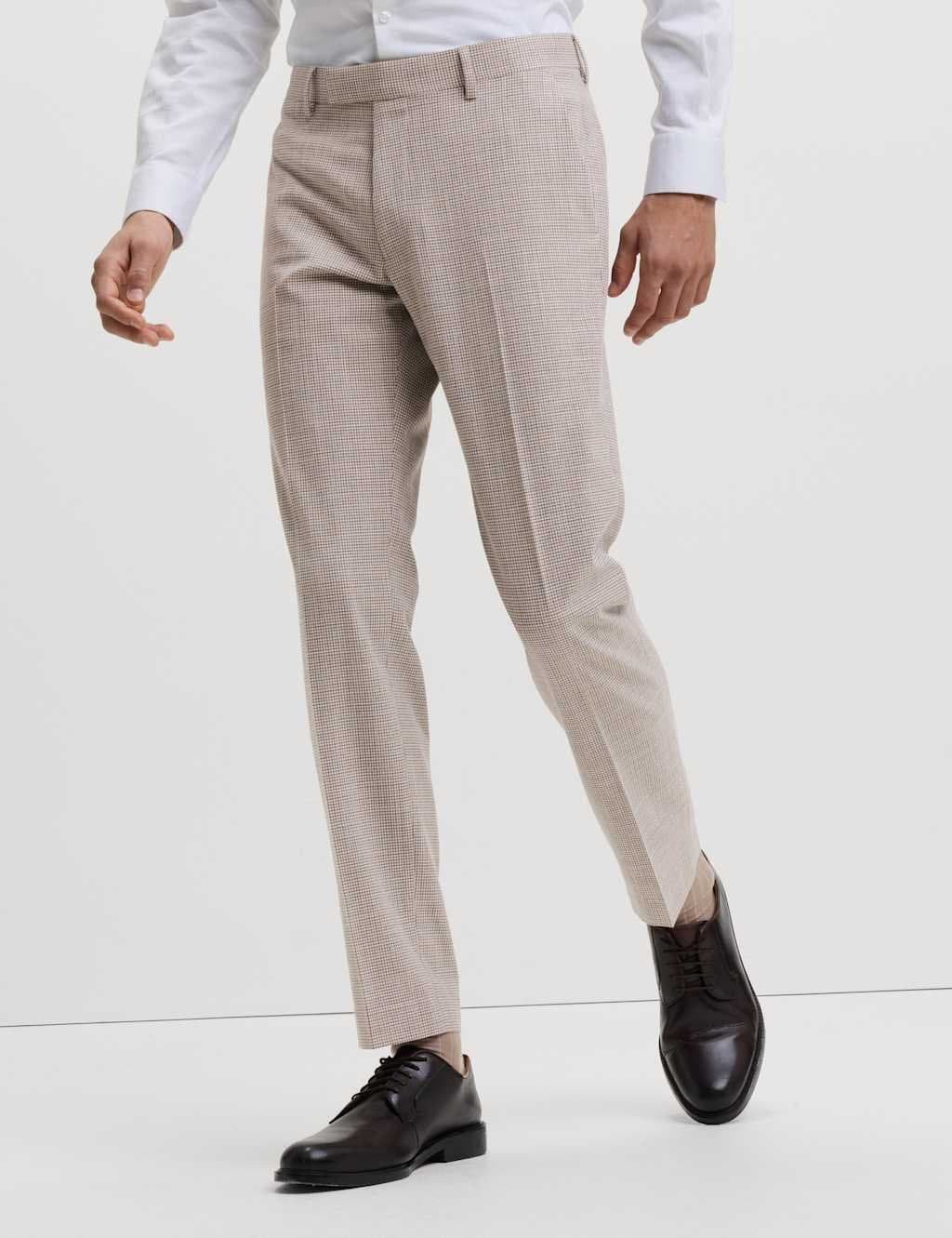 Marks & Spencer M&S Tailored Fit Check Suit Trousers Neutral