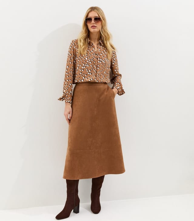 New Look Women's Brown Abstract Pattern Gold Button Shirt New Look - 3