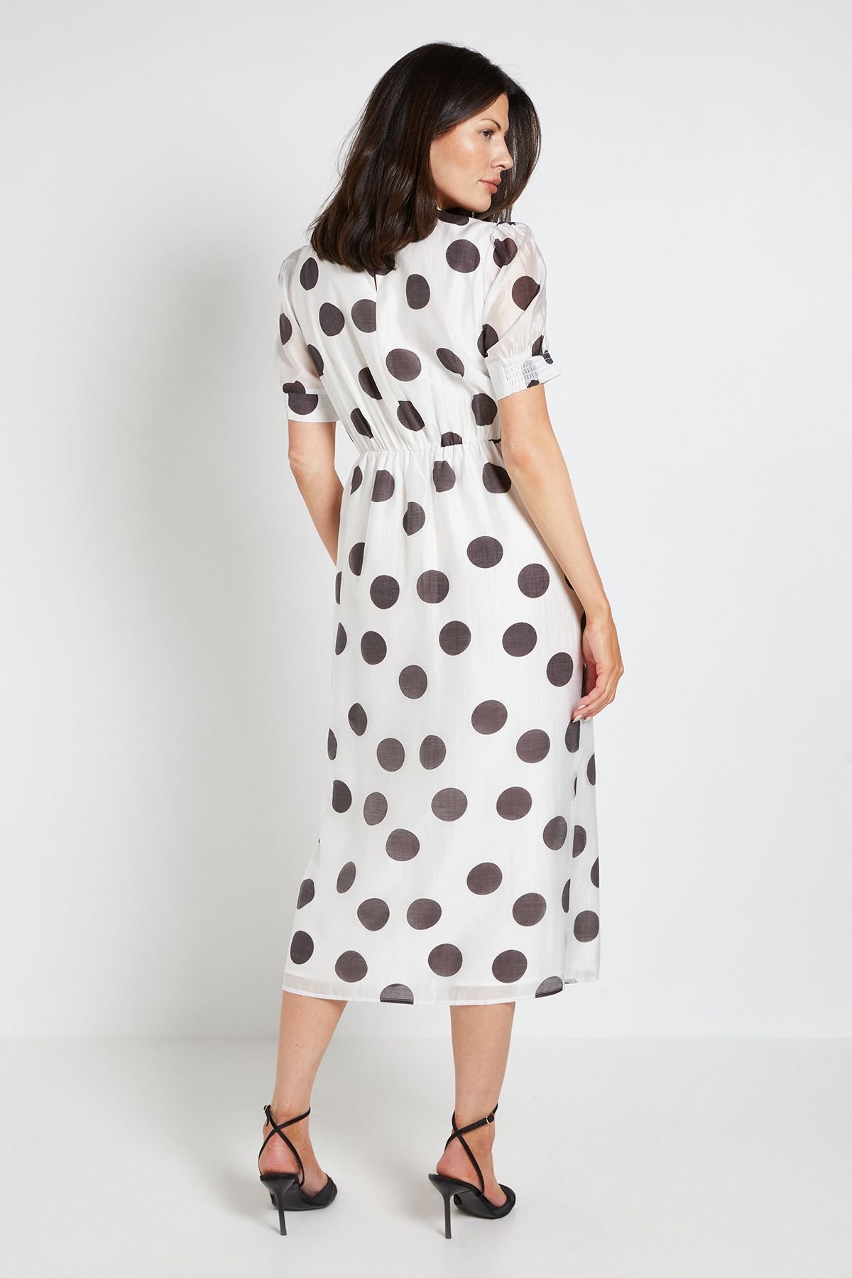 Wallis Wallis Women's Pleat Detail Puff Sleeve Midi Dress in Ivory - 3