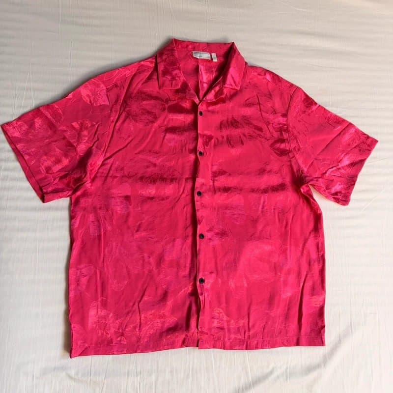ASOS asos silk short sleeved shirt with floral design in pink, size S