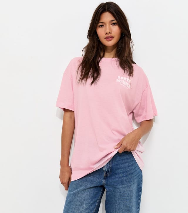 New Look Women's Light Pink Cotton Santa Monica Oversized T-Shirt New Look - 2