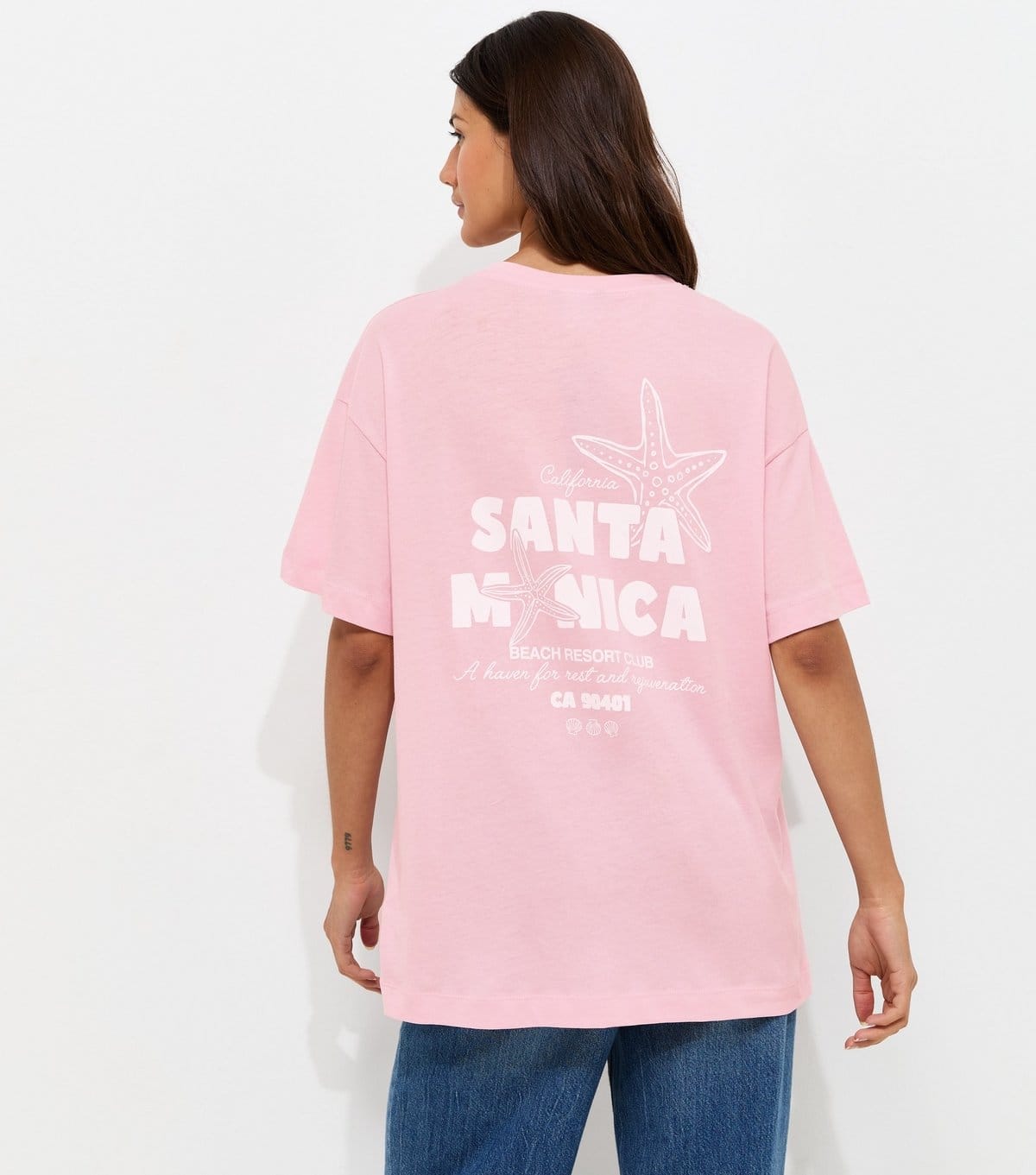 New Look Women's Light Pink Cotton Santa Monica Oversized T-Shirt New Look - 4