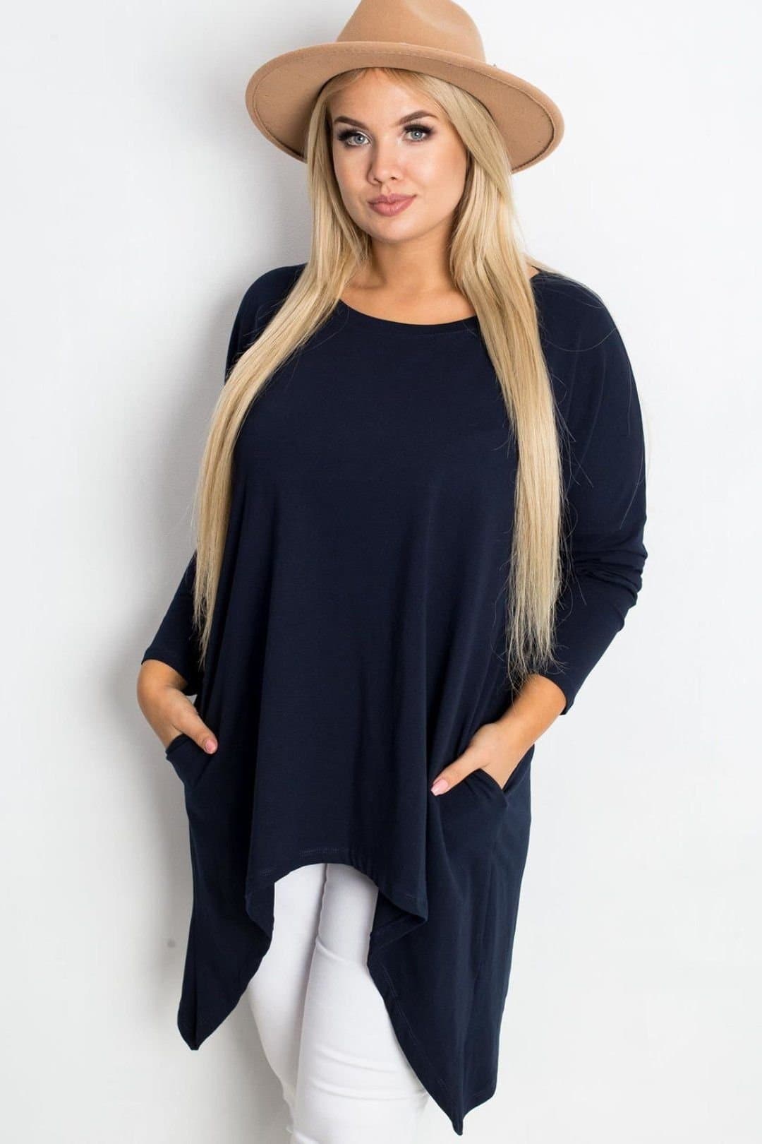 Love Lace Love Lace Women's Plus Size Cotton Elastane Tunic Blouse Style 223039 in Blue