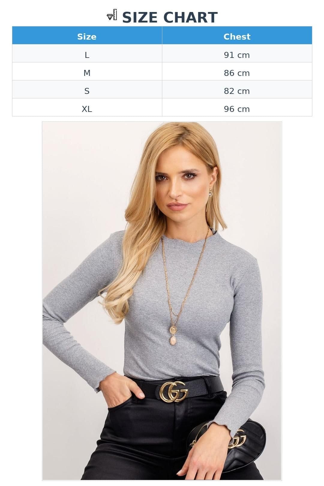 Love Lace Love Lace Women's Long Sleeve Basic Blouse With Wavy Hem in Grey - 4
