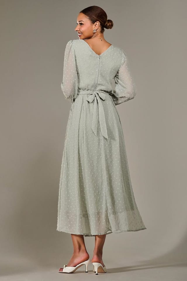 Jolie Moi Jolie Moi Women's Long Sleeve Chiffon Midaxi Dress in Light Green - 2