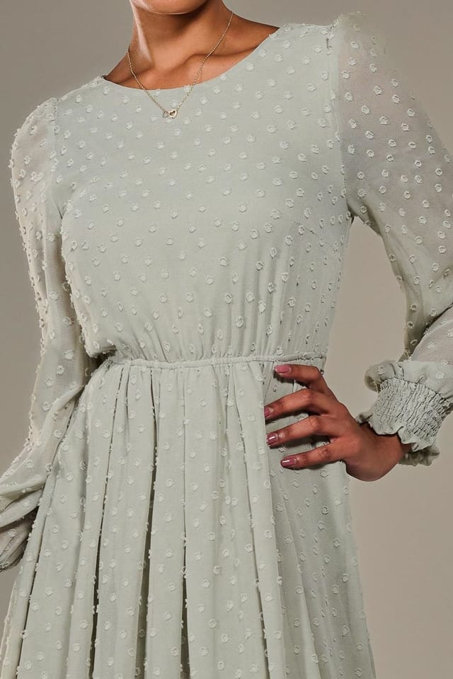 Jolie Moi Jolie Moi Women's Long Sleeve Chiffon Midaxi Dress in Light Green - 3