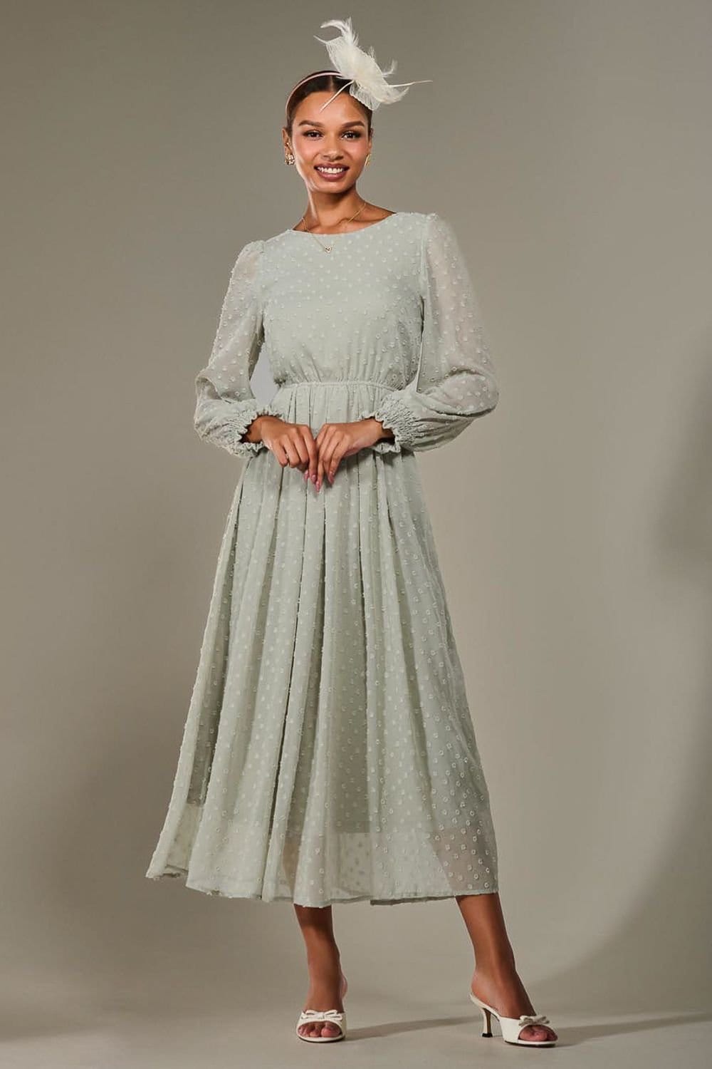 Jolie Moi Jolie Moi Women's Long Sleeve Chiffon Midaxi Dress in Light Green - 4