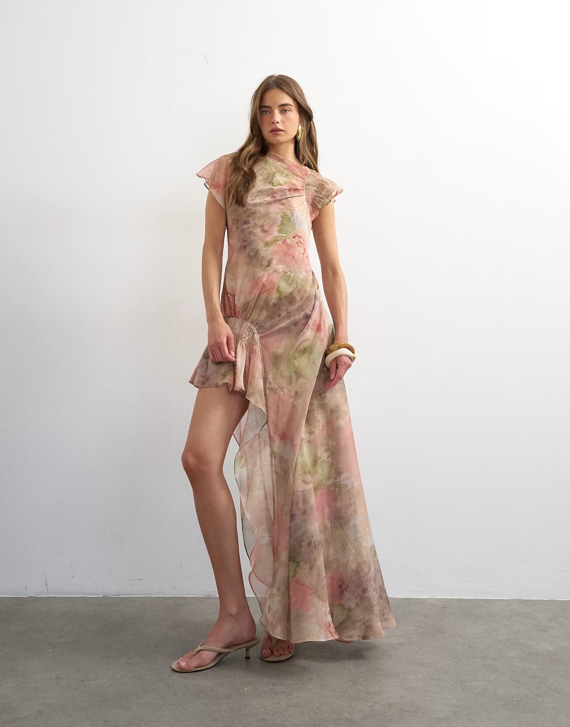 ASOS Watercolour Floral Chiffon High Low Maxi Dress