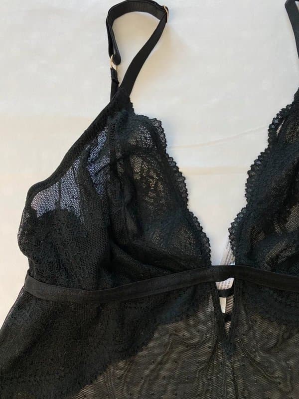 Auden Auden Black Sheer Lace Babydoll Chemise Nightdress Size L UK 12–14