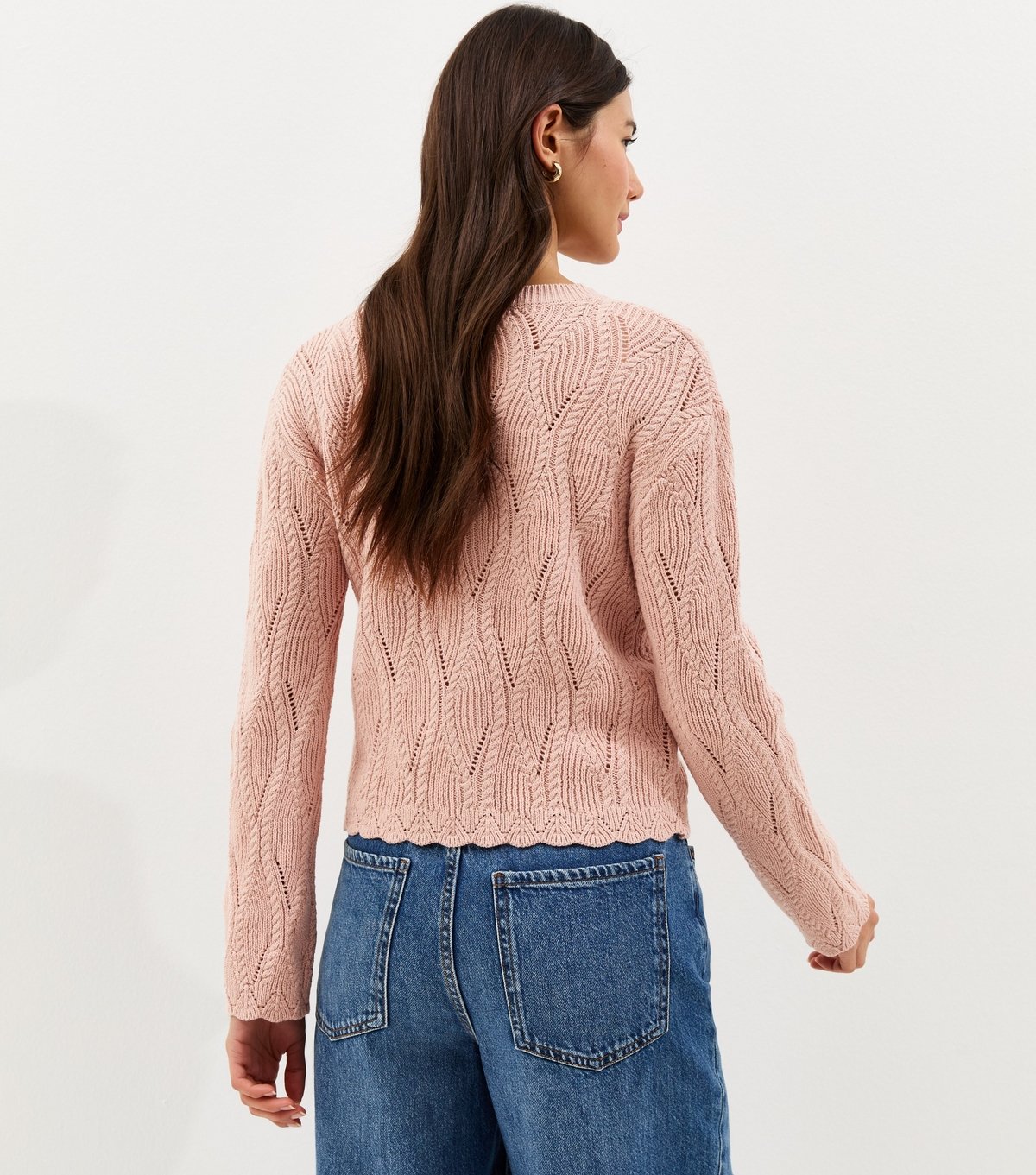 New Look Women's Pink Cotton Rich Ladder Stitch Scallop Trim Knitted Cardigan New Look - 4