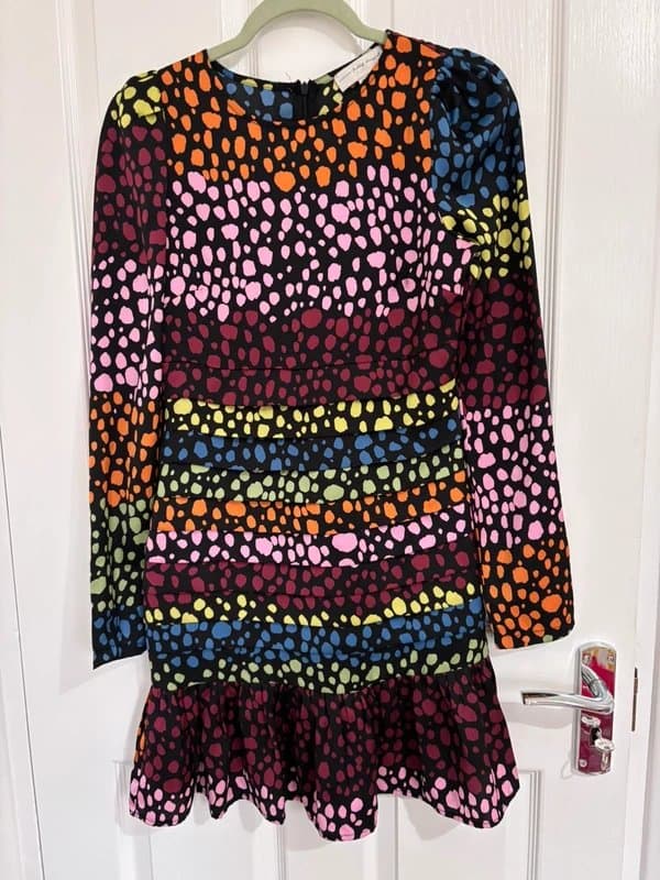Never Fully Dressed Never fully dressed, tiered polka dot, colourful dress, uk 6, party, boho, workwear, chic, designer