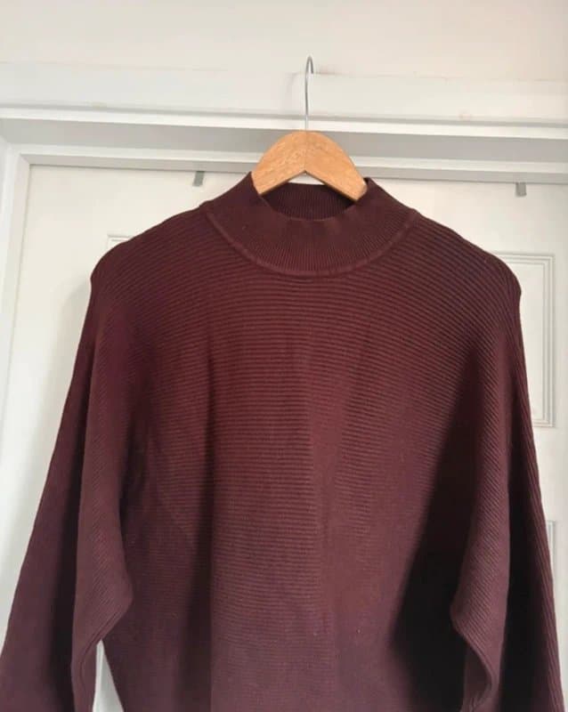 New Look Lovely Women's New Look Burgundy Cropped Ribbed Knitted Sweater Jumper Top size L 16-18