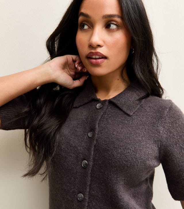 New Look Women's Petite Light Purple Collared Short Sleeve Cardigan New Look - 2