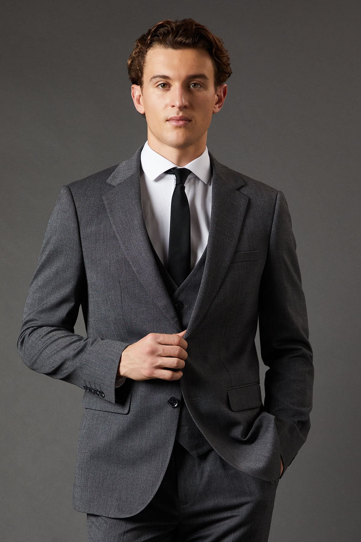 Burton Burton Men's Mid Grey Slim Fit Essential Suit Jacket - 2