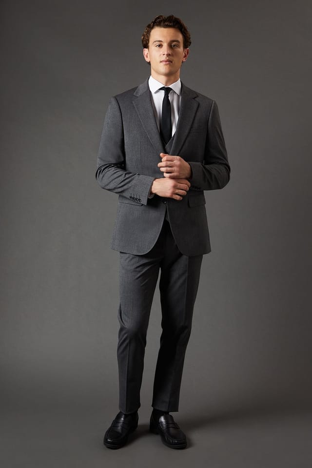 Burton Burton Men's Mid Grey Slim Fit Essential Suit Jacket - 2