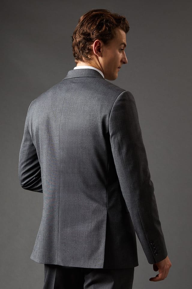 Burton Burton Men's Mid Grey Slim Fit Essential Suit Jacket - 3