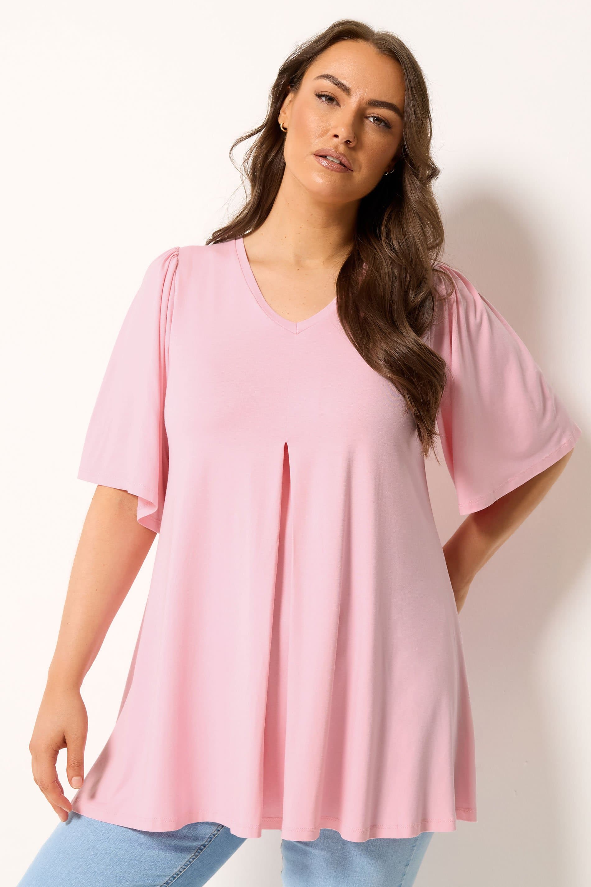 Yours Plus Size Pink Pleated Front Swing Top