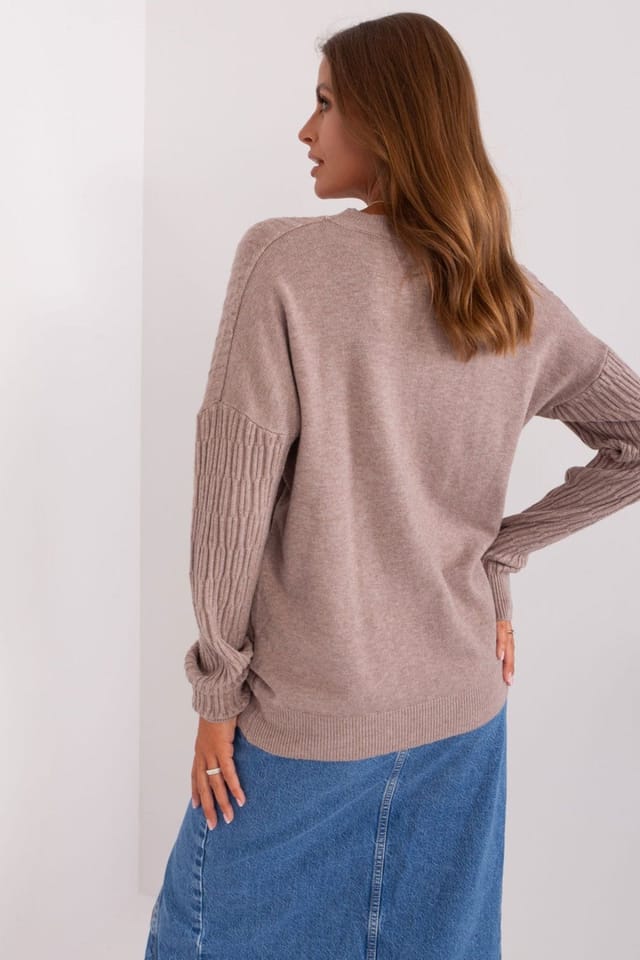 Love Lace Love Lace Women's Variegated Texture Round Neck Sweater Style 185725 in Beige - 3
