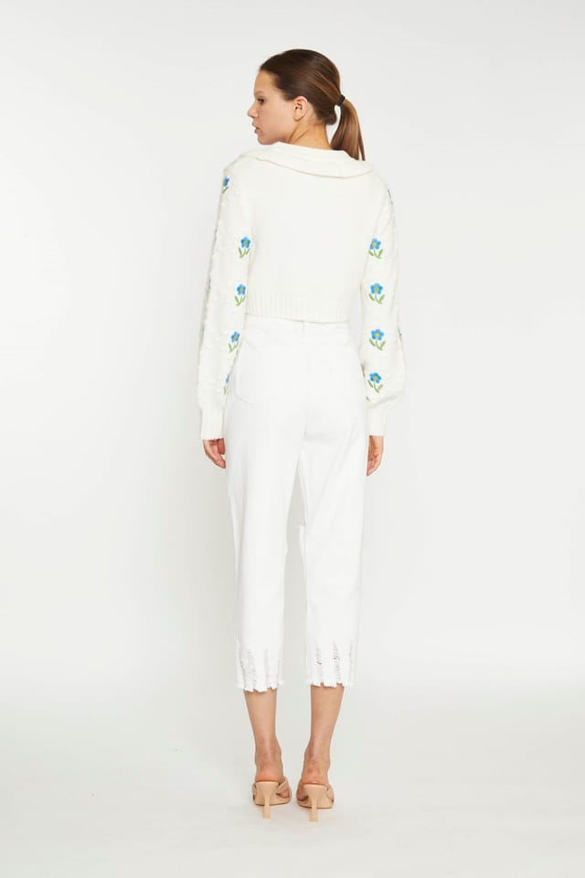 Shnoo Shnoo Women's Ruffle Embroidered Cardigan in Cream - 2