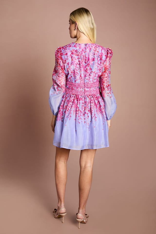Coast Coast Women's Petite Organza Floral Placement Lace Trim Mini Dress in Lilac - 3