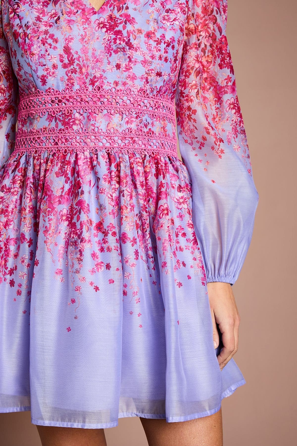Coast Coast Women's Petite Organza Floral Placement Lace Trim Mini Dress in Lilac - 4