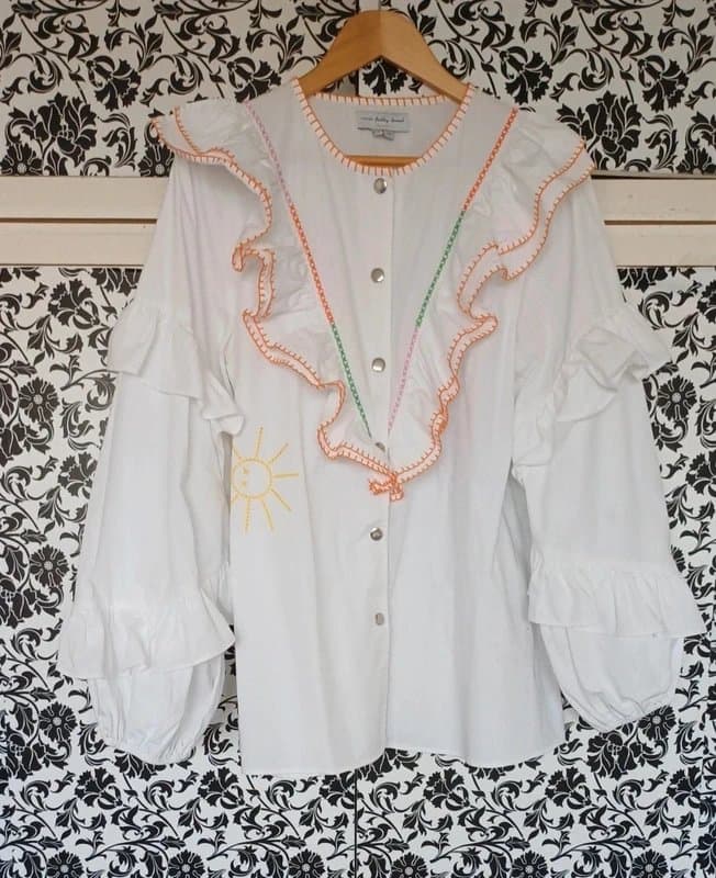 Never Fully Dressed Never Fully Dressed Austin Ruffle Embroidered Shirt RRP £89 - size 14