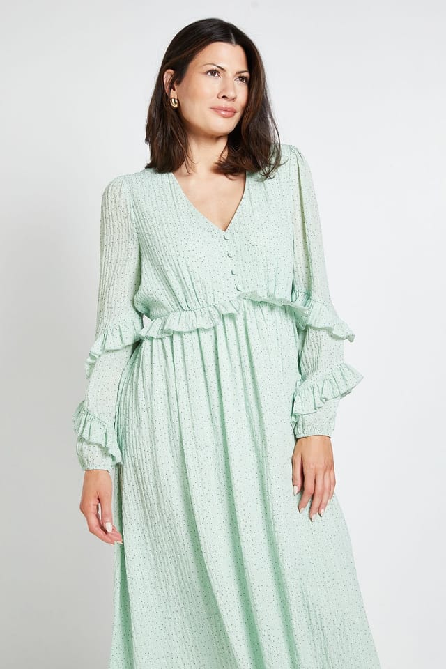 Wallis Wallis Women's Textured Polka Dot Ruffle Midi Dress in Sage - 2