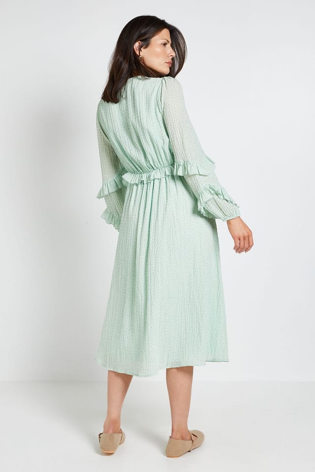 Wallis Wallis Women's Textured Polka Dot Ruffle Midi Dress in Sage - 3