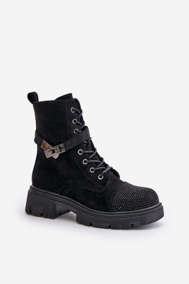 Love Lace Love Lace Women's Soft Touch Suede Insulated Lace Zip Flat Warm Boots in Black - 2