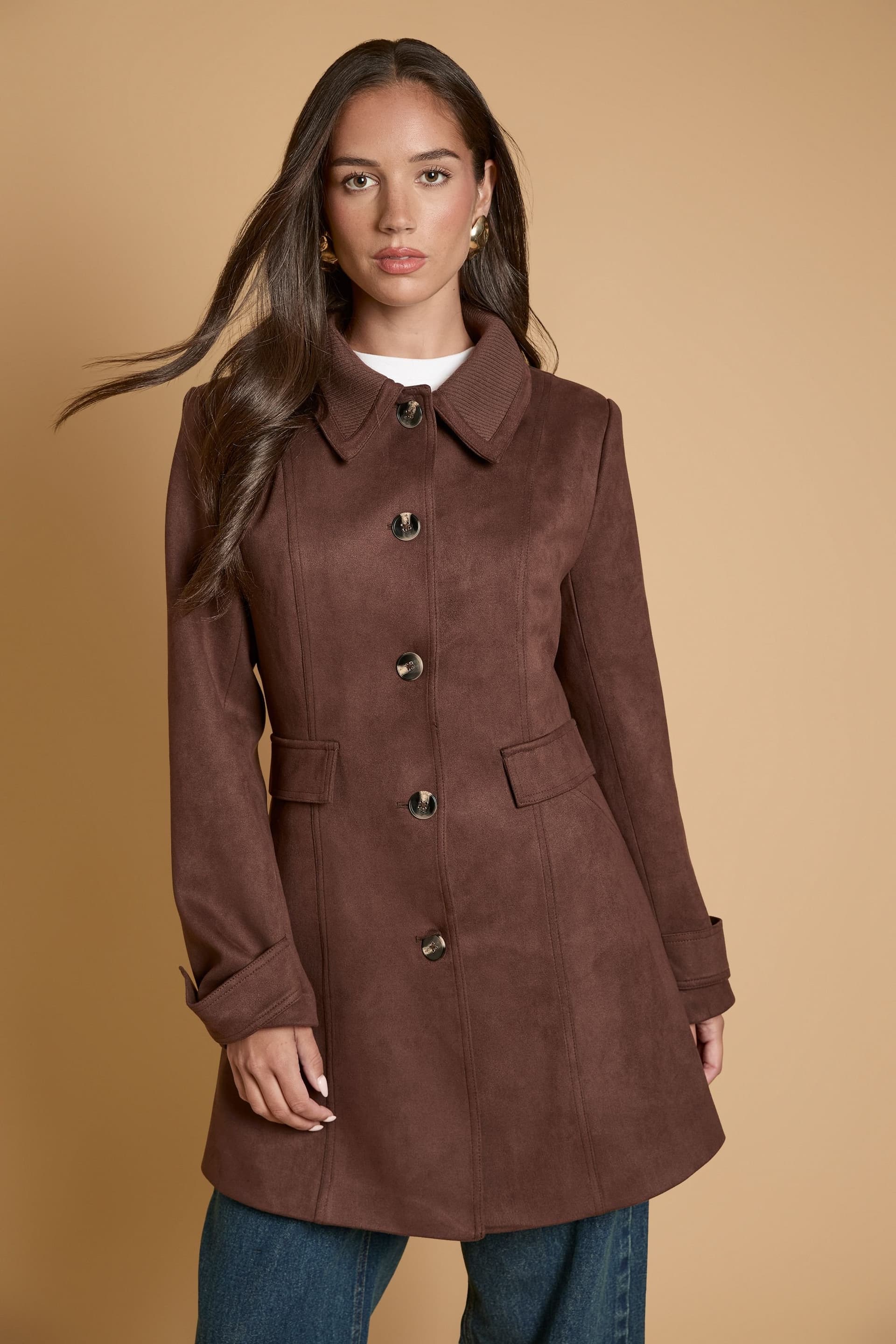 Oasis Oasis Women's Suede Look Dolly with Ribbed Collar in Brown