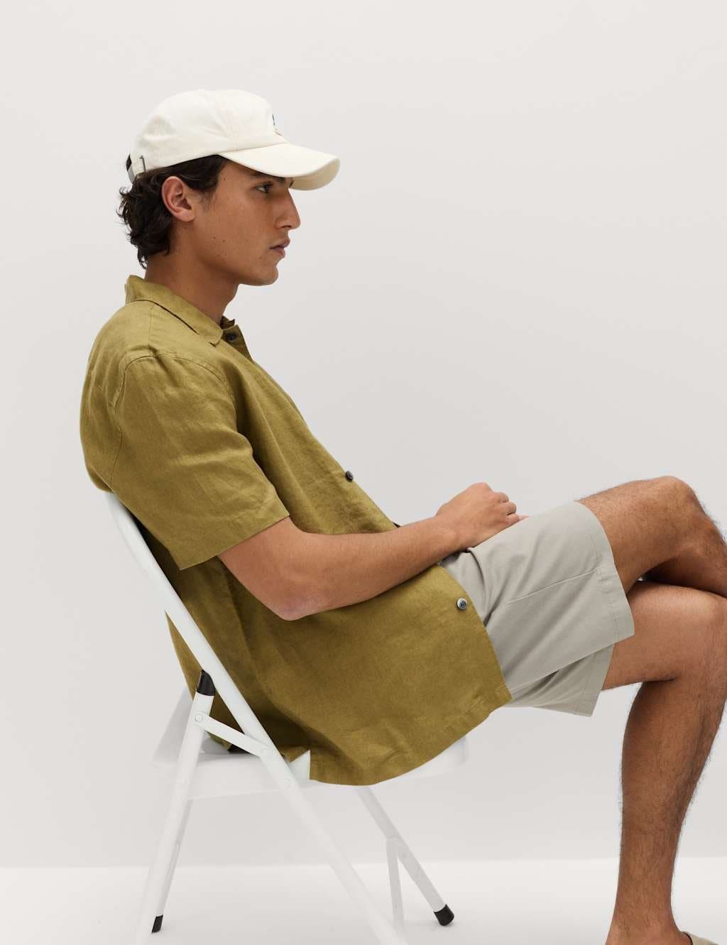 Marks & Spencer M&S Pure Linen Short Sleeve Shirt Olive