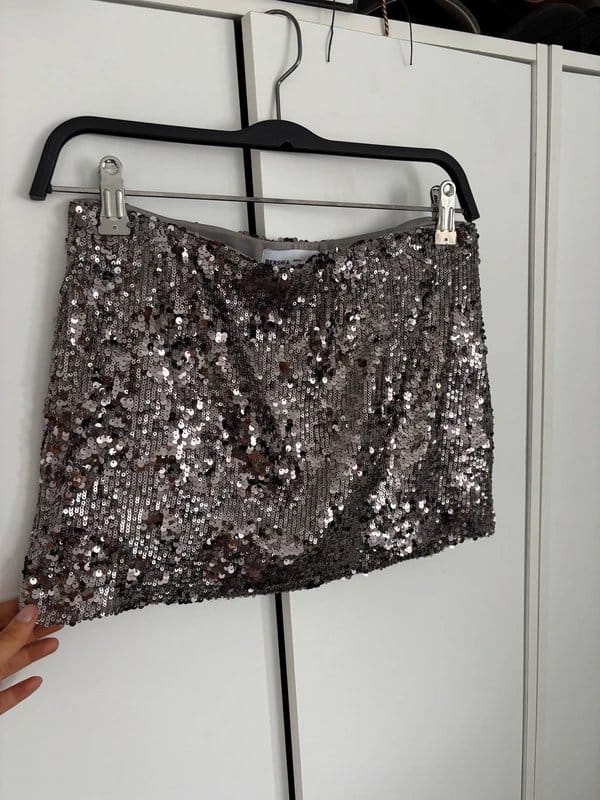 Bershka Silver Sequin Mini Skirt