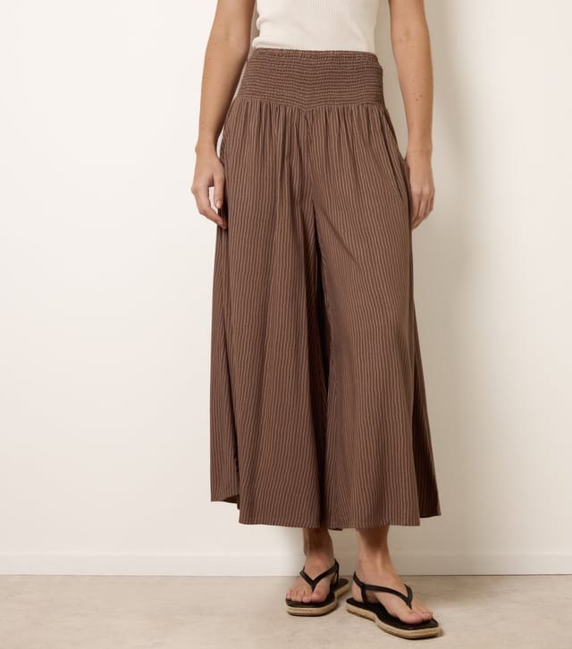 Blue Vanilla Women's Light Brown Striped Shirred Waist Wide Leg Trousers Blue Vanilla New Look - 2