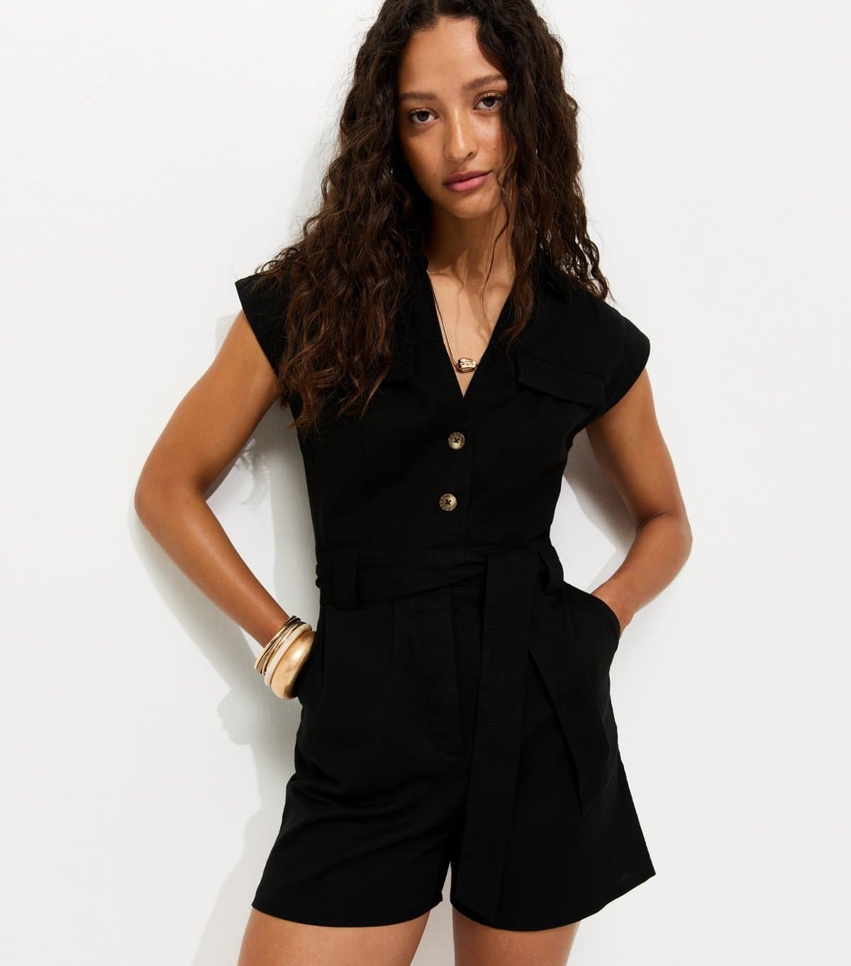 New Look Women's Black Utility Short Sleeve Playsuit New Look