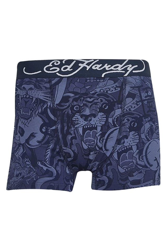 Ed Hardy Ed Hardy Men's 5 Pack Cotton Rich Stretch Boxers Elastic Waistband Blue Underwear - 2