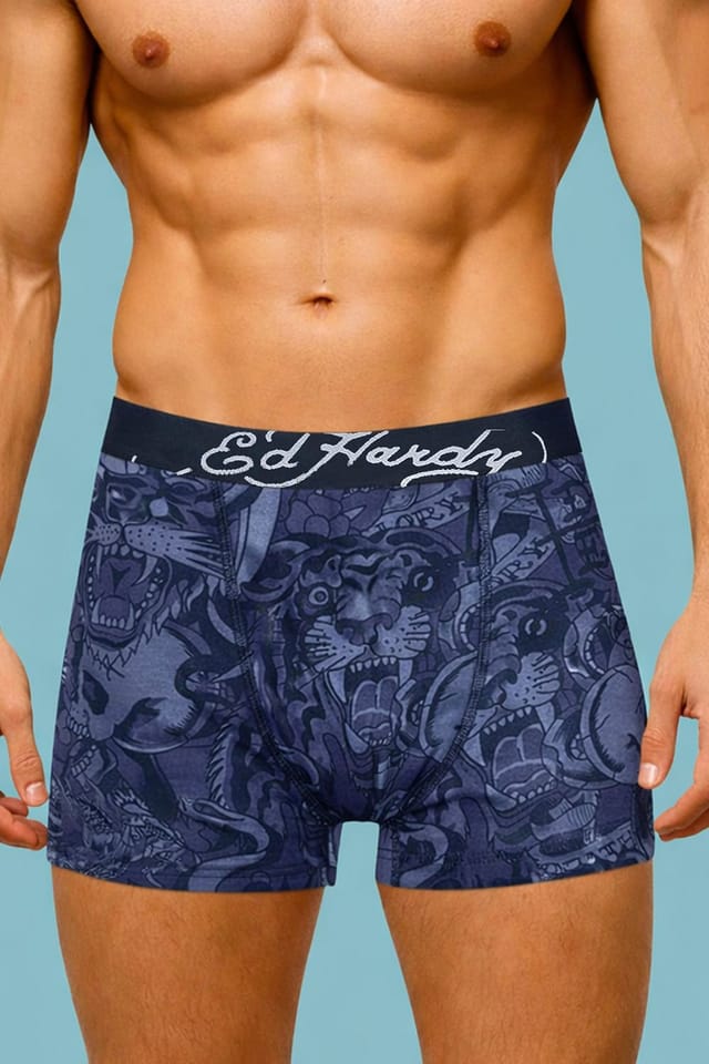 Ed Hardy Ed Hardy Men's 5 Pack Cotton Rich Stretch Boxers Elastic Waistband Blue Underwear - 3