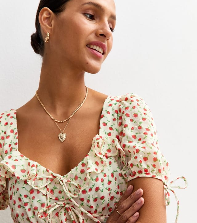 New Look Women's Cream Chiffon Floral Print Midi Dress New Look - 2