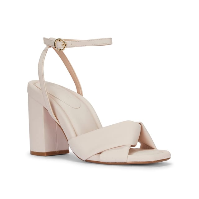 MALOW LONDON MALOW LONDON Women's Molly Heeled Sandals Buckle Strap PU Open Toe Block Heel Shoes in Cream - 3