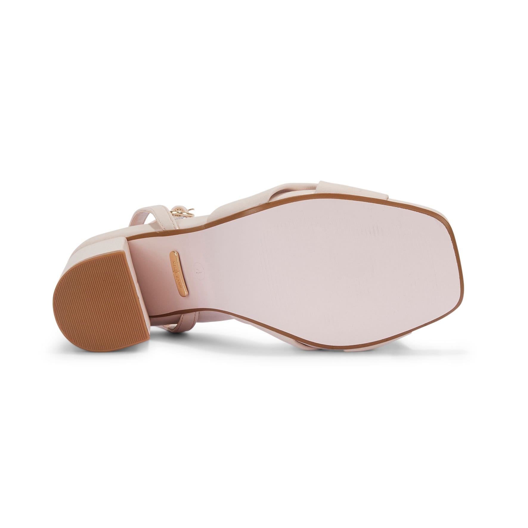 MALOW LONDON MALOW LONDON Women's Molly Heeled Sandals Buckle Strap PU Open Toe Block Heel Shoes in Cream - 4