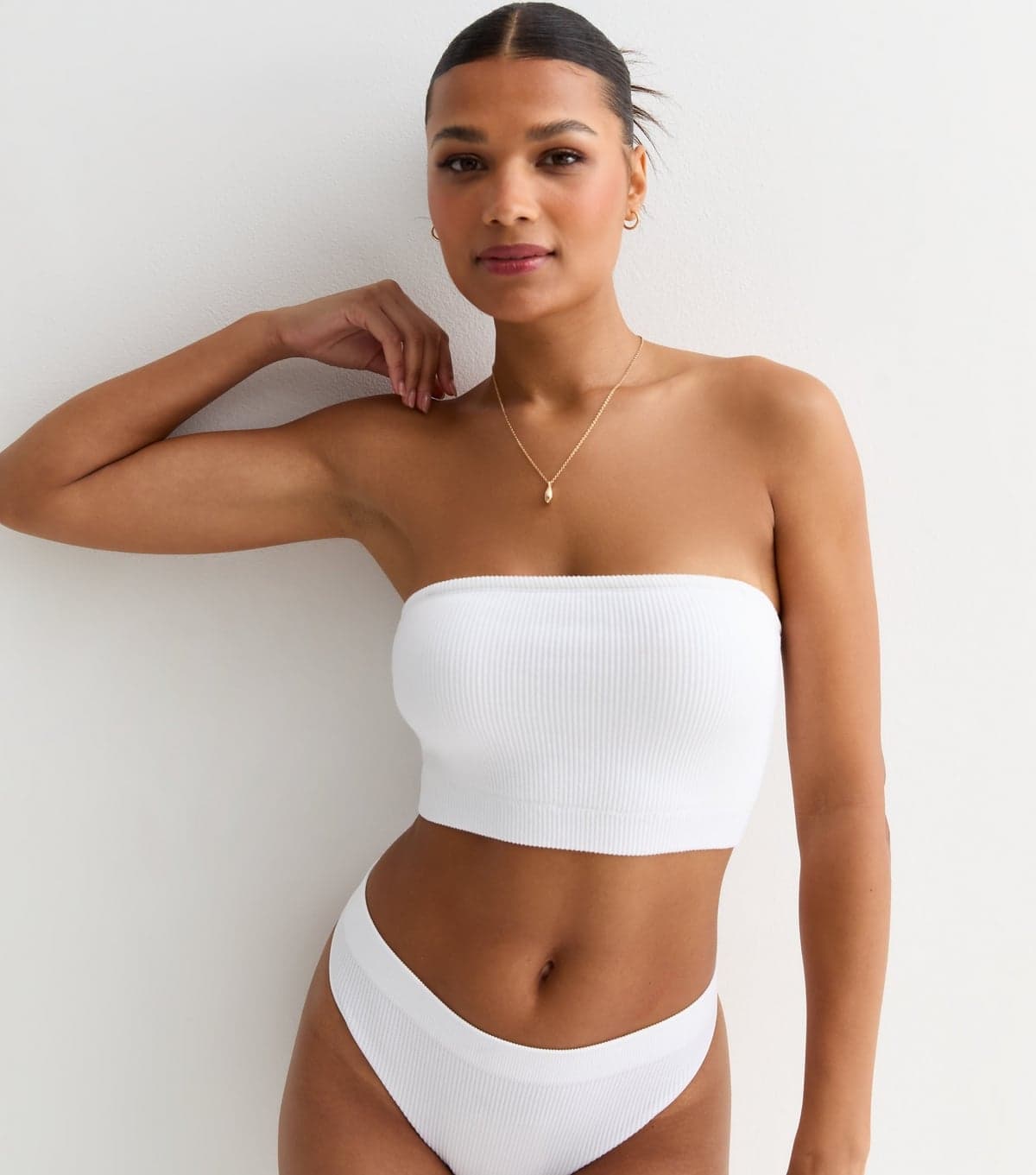 New Look Women's White Rib Seamless Soft Multiway Bandeau Bra New Look