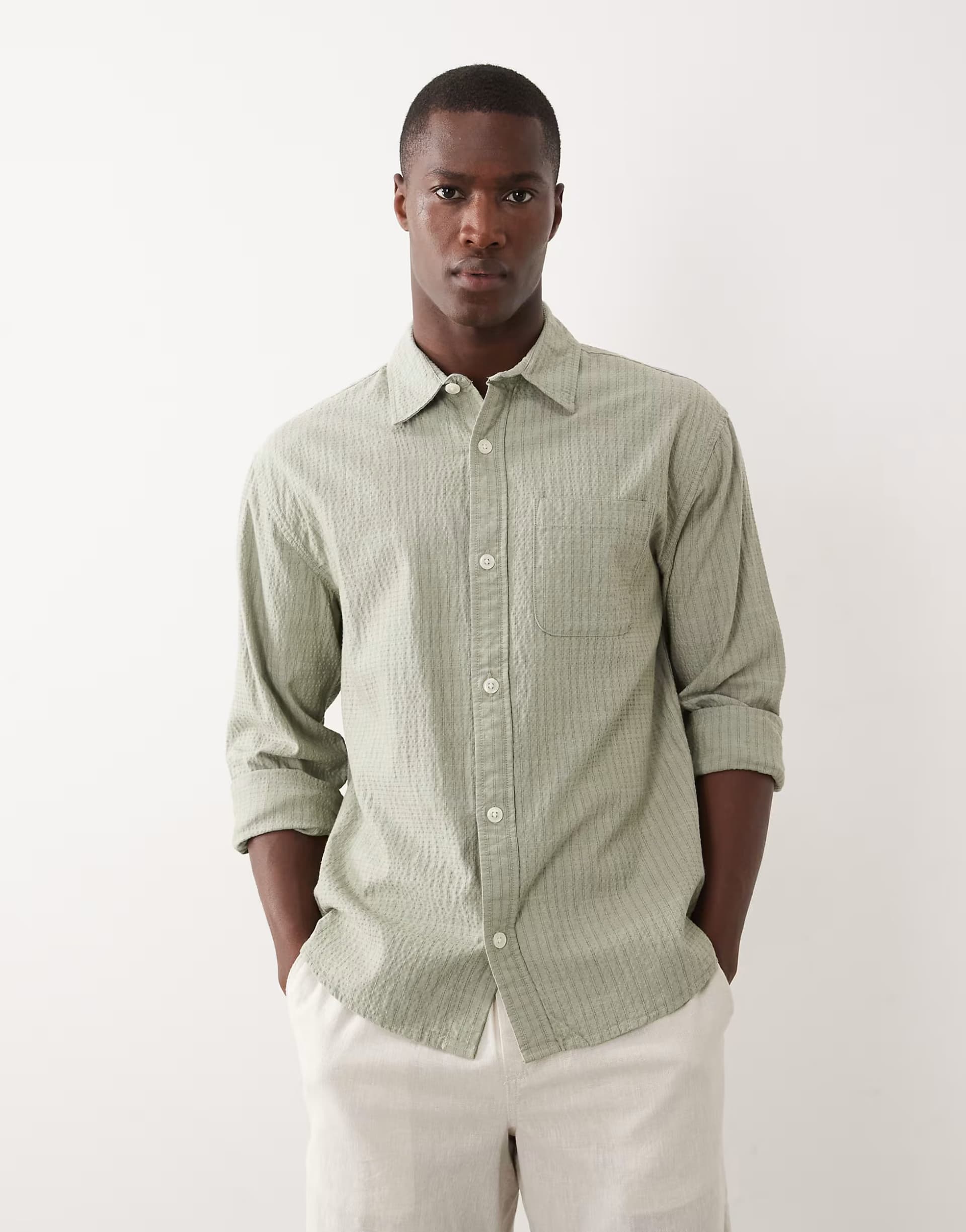 ASOS Abercrombie & Fitch Sage Seersucker Long Sleeve Shirt