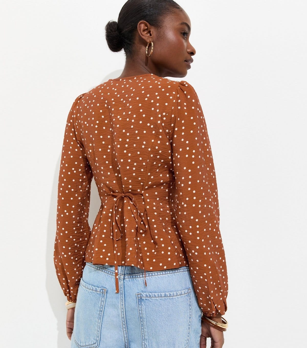New Look Women's Orange Lace Trim Spot Print Button Blouse New Look - 4