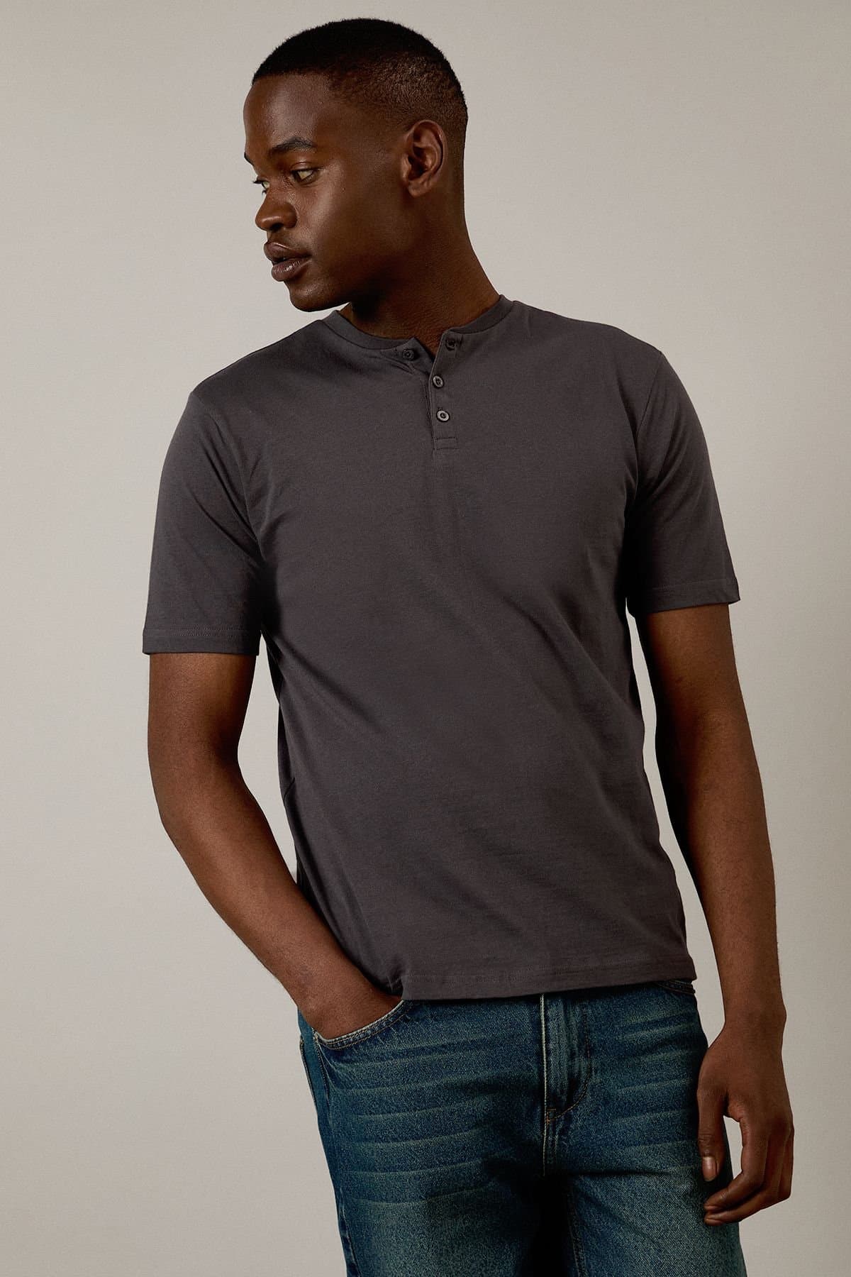 Burton Burton Men's Dark Grey Grandad Neck T-shirt